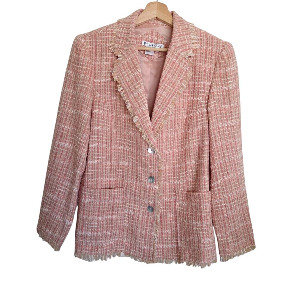 Vintage Winter Silks SMALL Knit Silk Blend Button Front Blazer Quiet Luxury